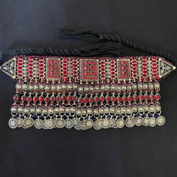 Traditional Handmade Choker With Glass Stones, Tribal Necklace,Vintage Necklace - Picture 3 of 3